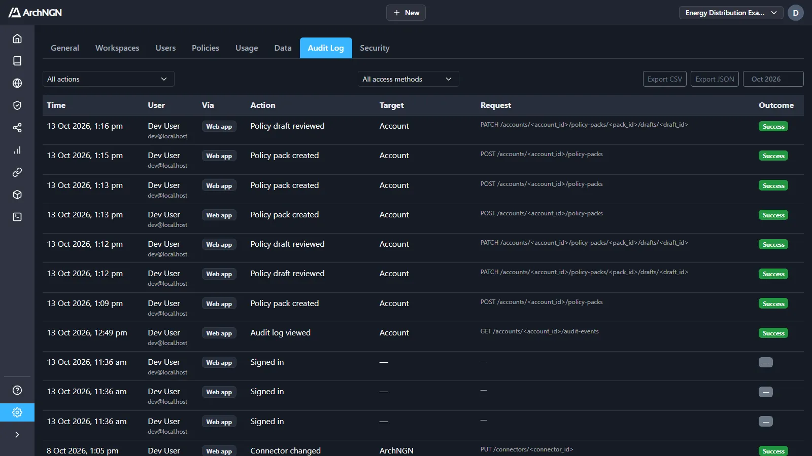 Settings → Audit Log