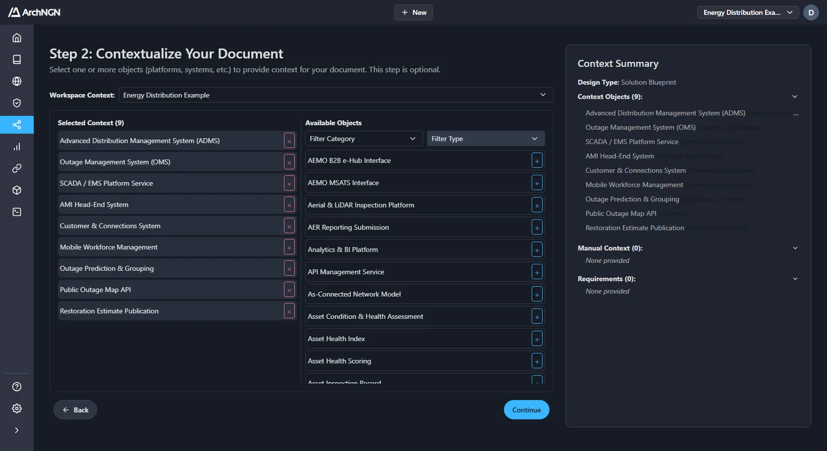 Step 2: choosing objects from the model as context
