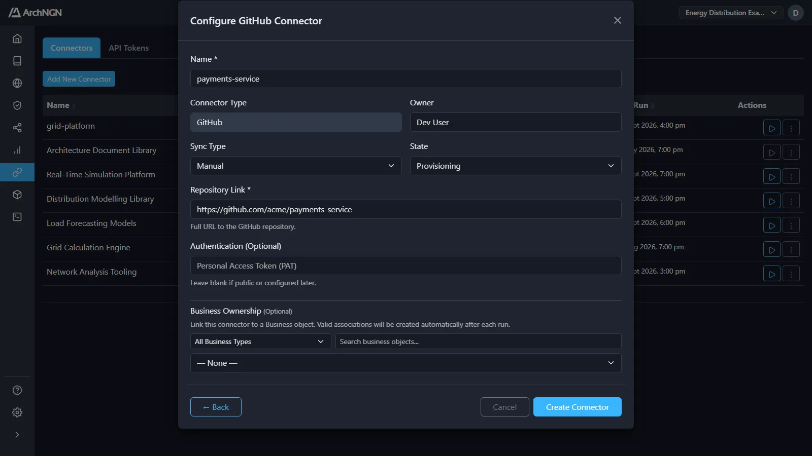 Configuring a GitHub connector