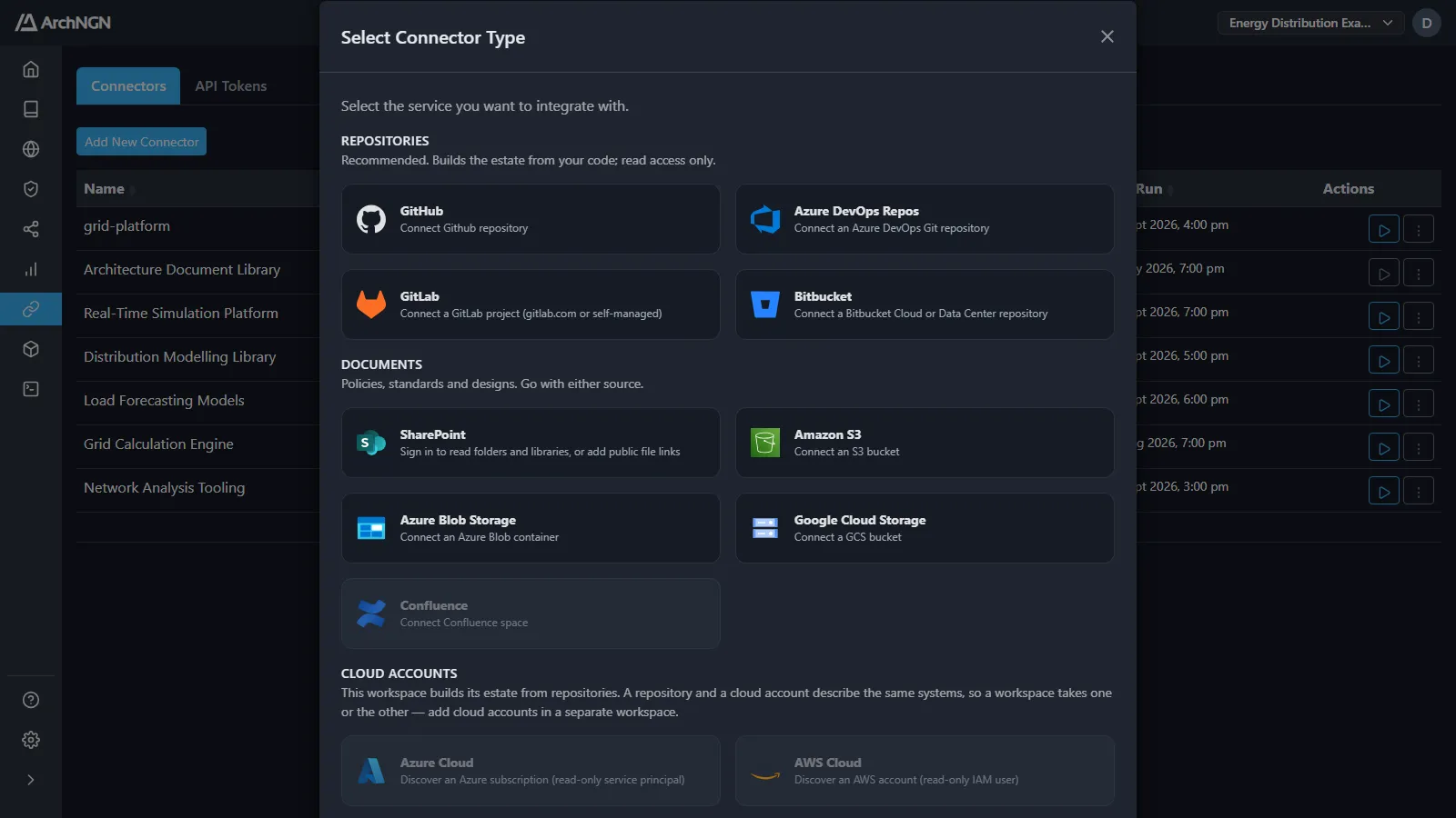 Choosing a connector: repositories, documents or cloud accounts
