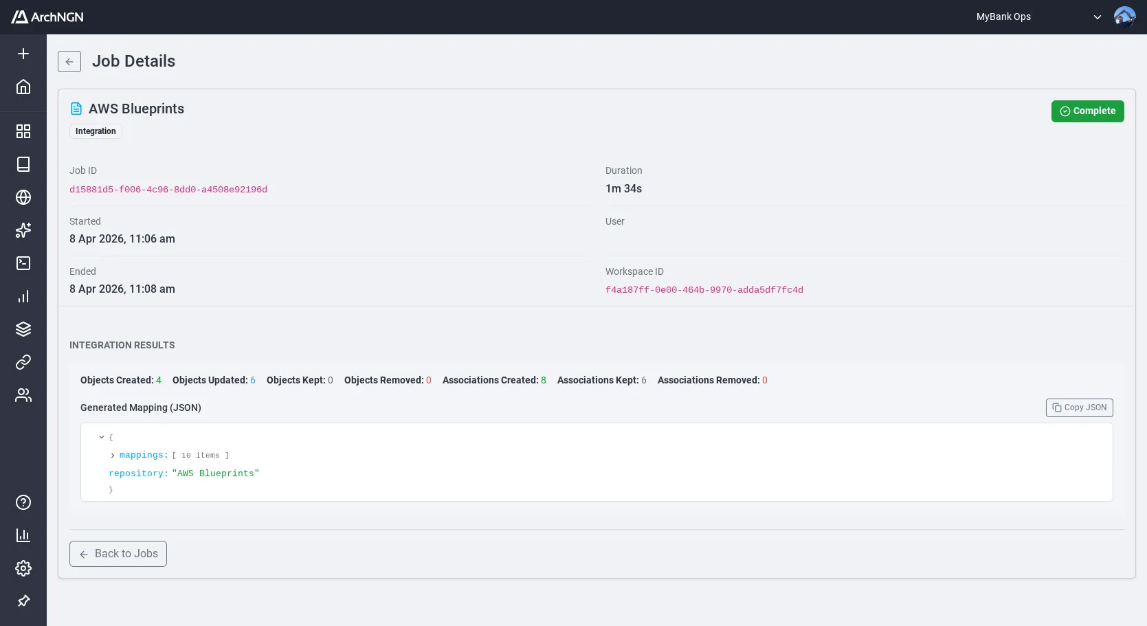 Job and integration details