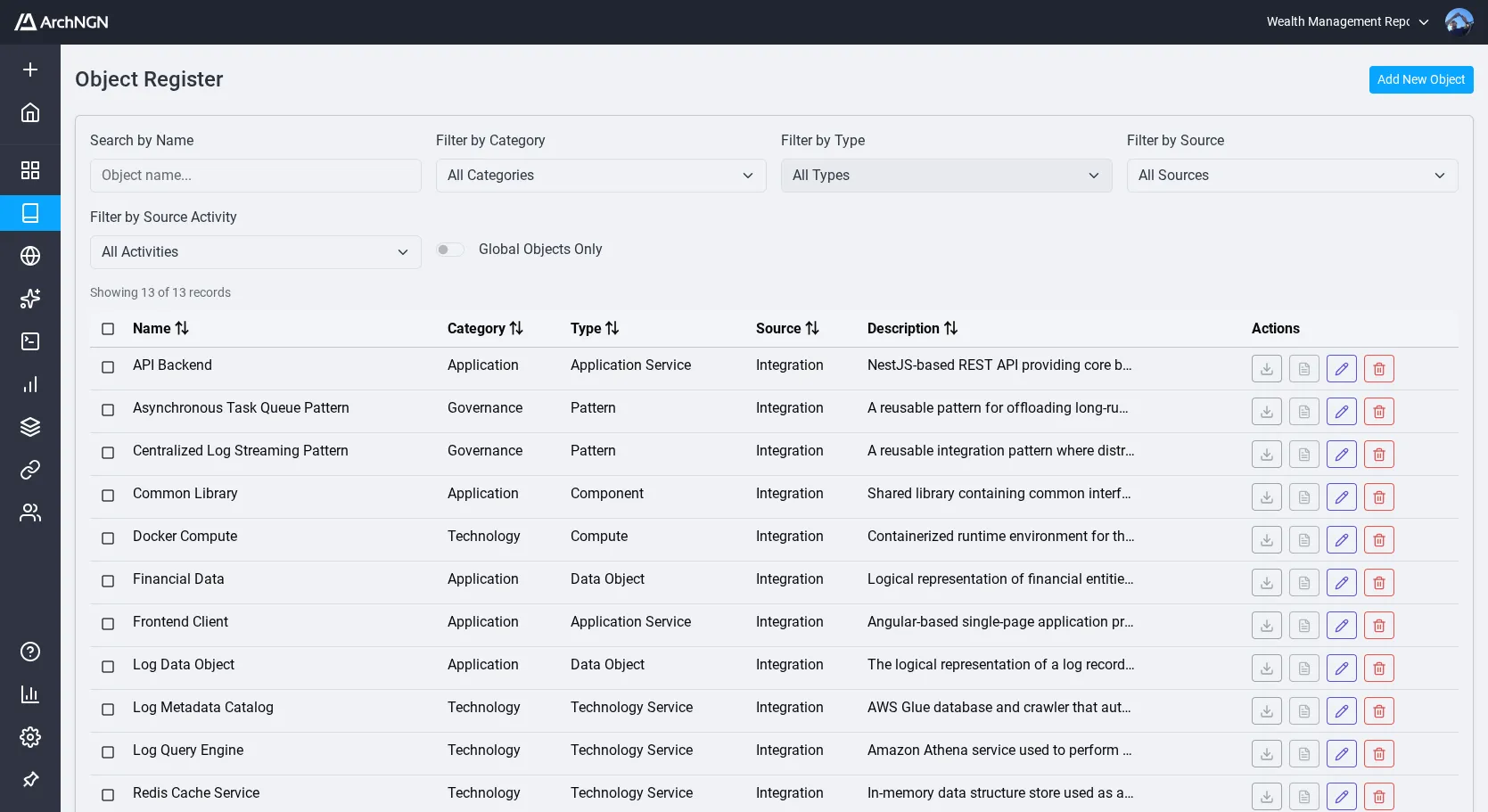 ArchNGN object registry