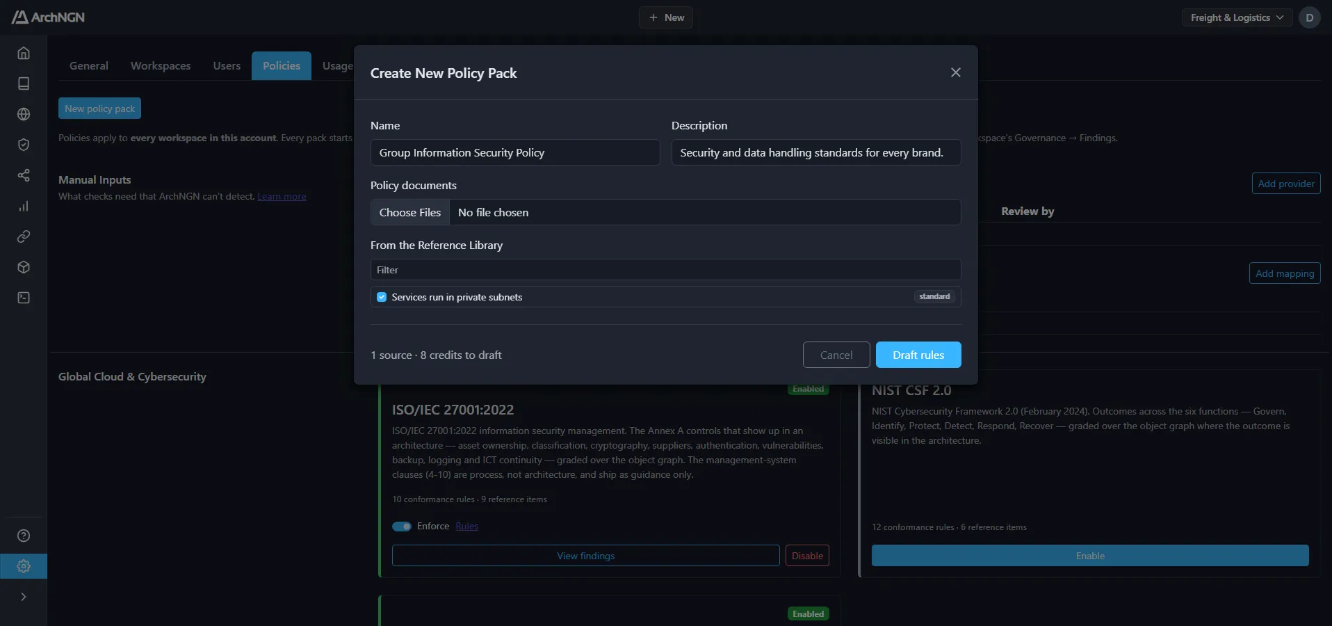 Creating a policy pack from your policy documents or Reference Library standards