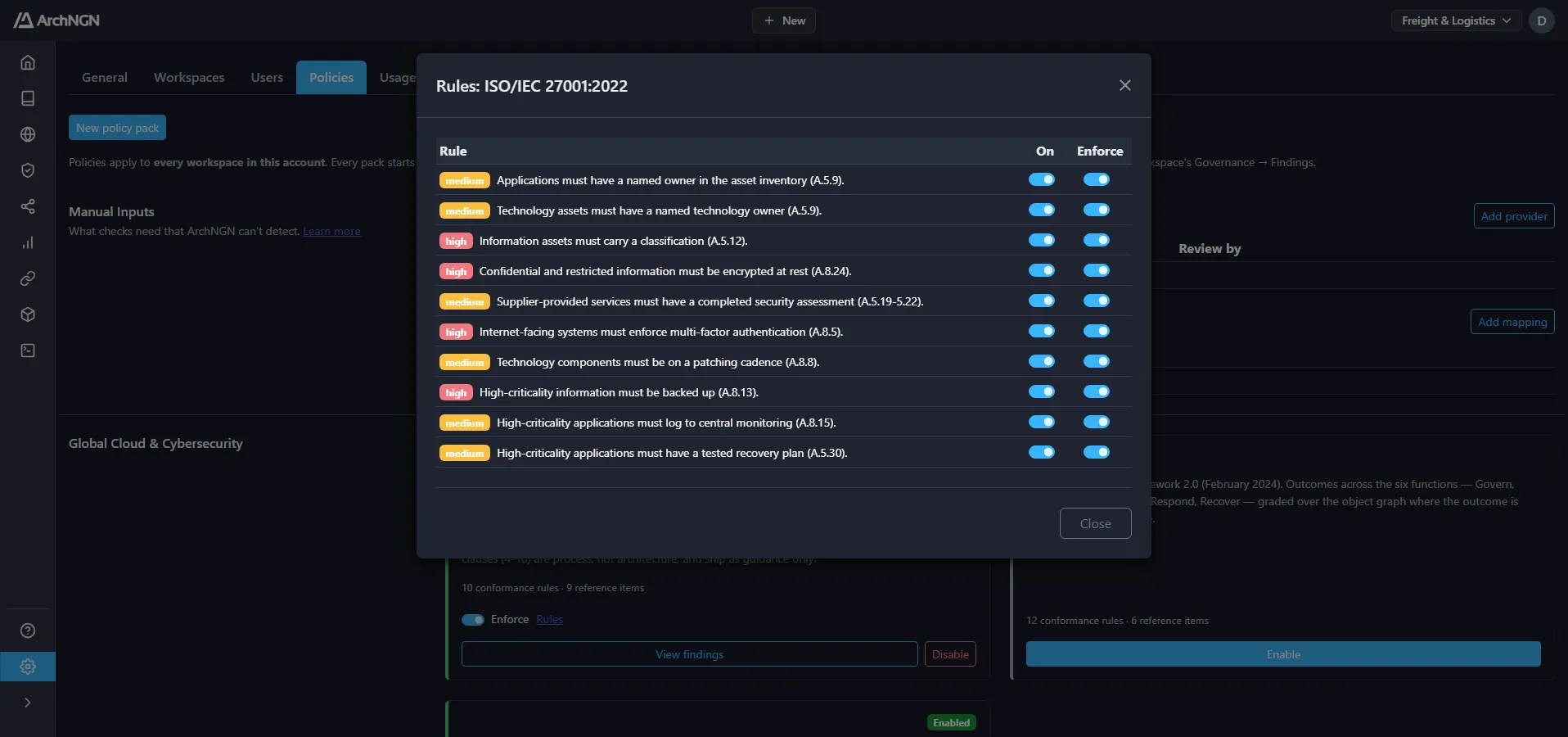 Switching single checks on, off and to enforce within a policy pack